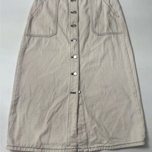 Button-Front Denim Midi Skirt